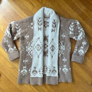 Knox Rose Cream & Tan Fuzzy Soft Long Sleeve Open Cardigan Sweater Size - S